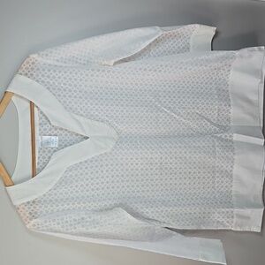 Land's End Women's Size 10 Sheer White Dot Pattern Tunic Top